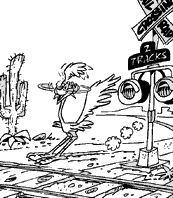 coloriage bip bip devant le passage du train